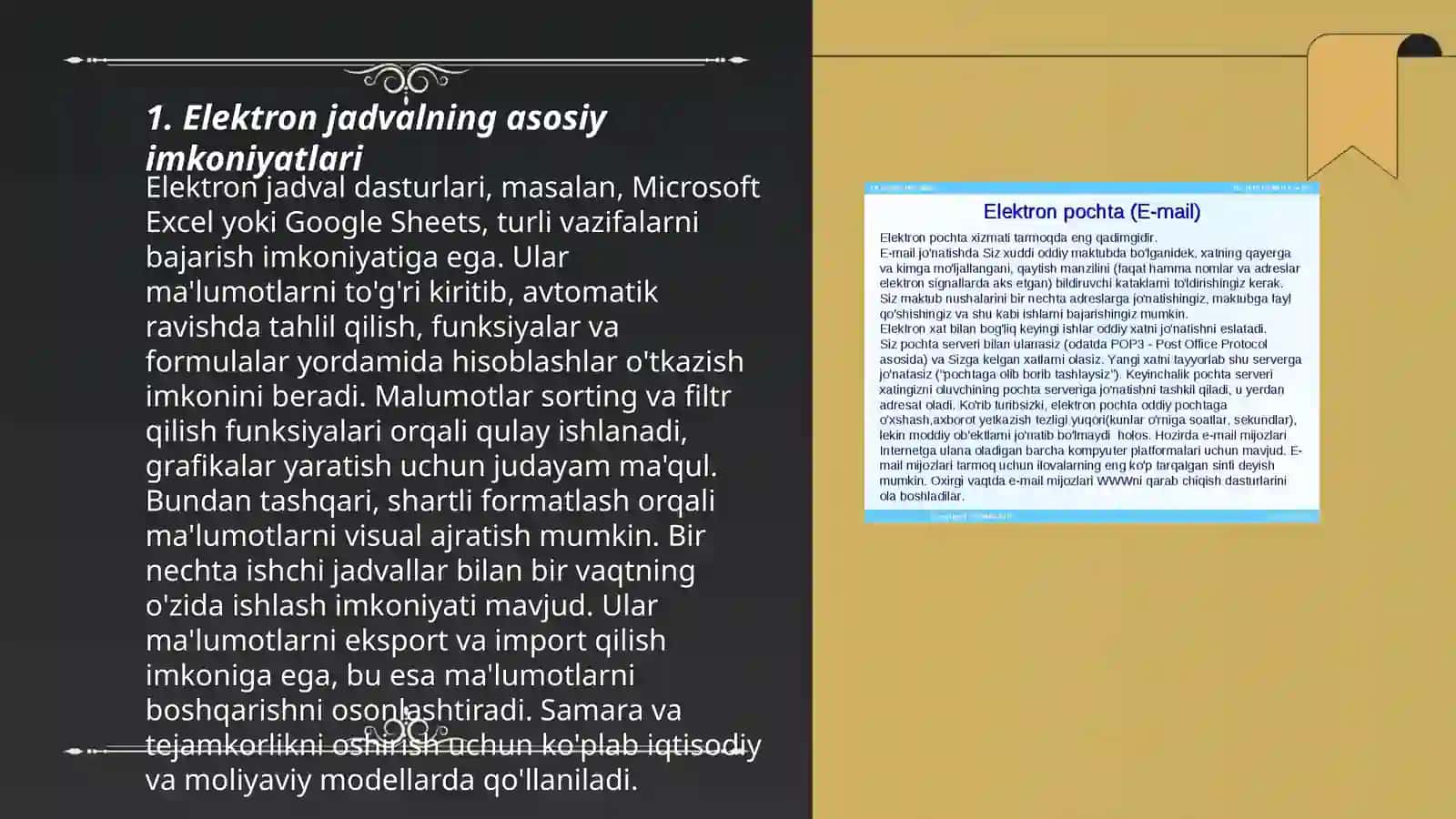 Elektron jadvalning imkoniyatlari va vazifalari 3