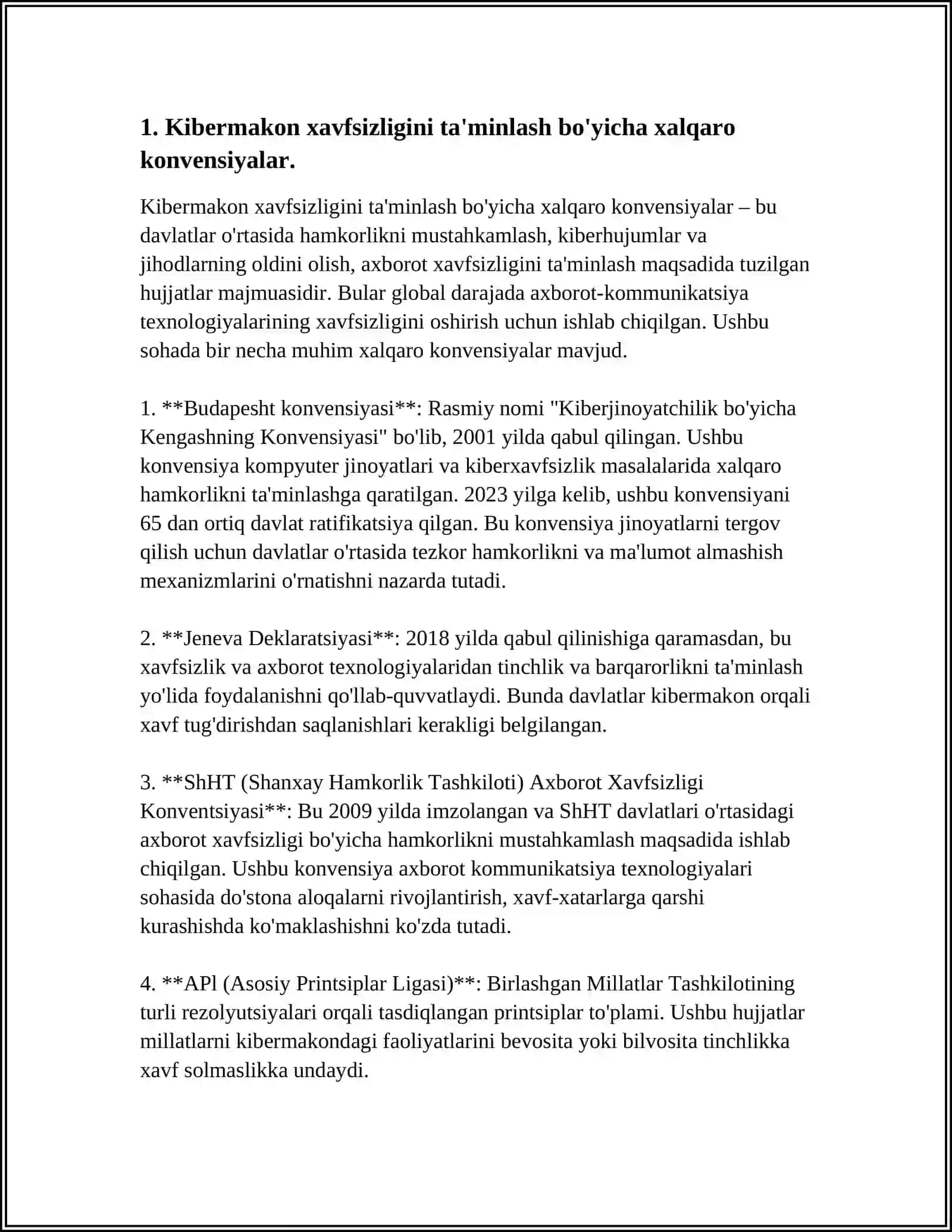 KIBERXAVFSIZLIK YUZASIDAN XALQARO HUJJATLAR VA CHET EL MAMLAKATLARI TAJRIBASI 3