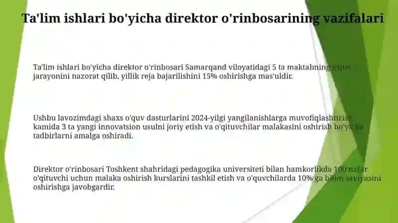 Ta'lim ishlari bo'yicha direktor o'rinbosarining bajargan va bajaradigan vazifalari 3
