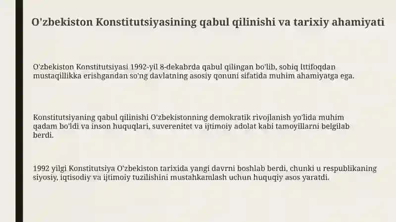 O'zbekiston konstitutsiyasi qabul qilinishi va uning tarixiy ahamiyati 3