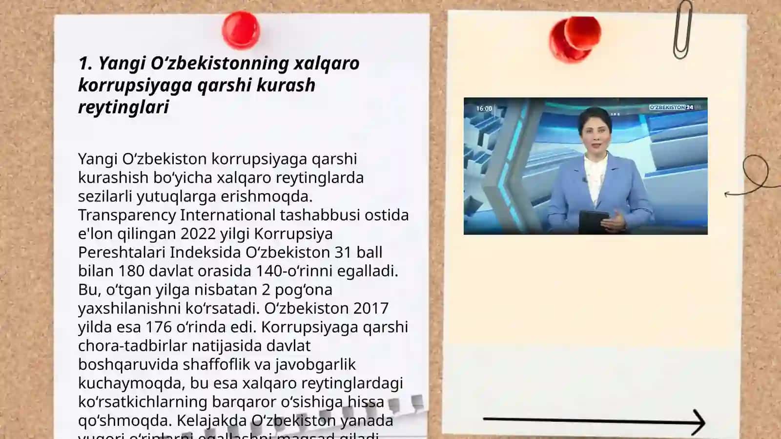 Yangi O‘zbekistonning xalqaro korrupsiyaga qarshi kurash reytinglari 3