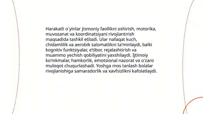 Harakatli o`yinlarni bolani yoshiga mos holda tanlash tahlil qilish va o`tkazish 3