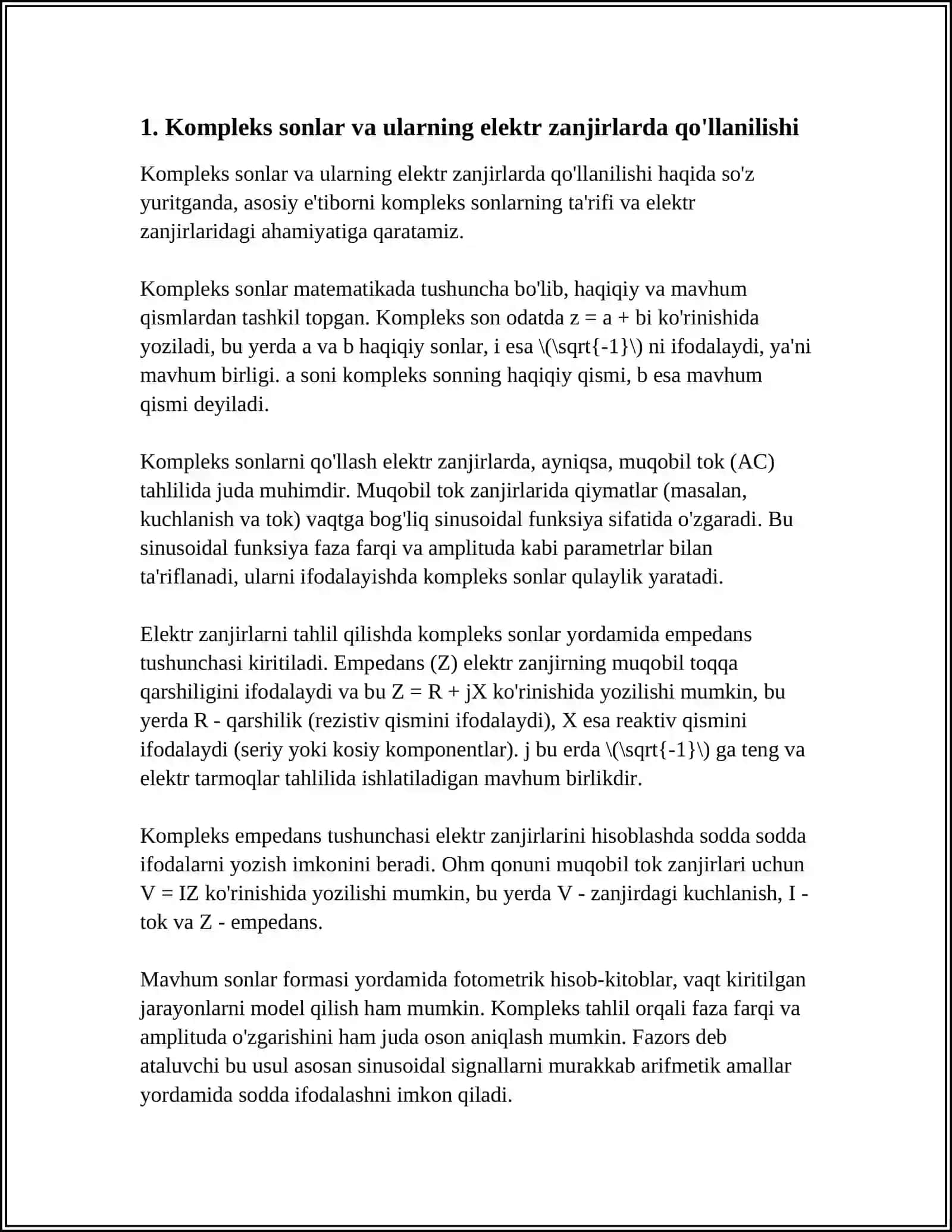 ELEKTR ZANJIR TAHLILIDA QATORLAR TATBIQLARI 3