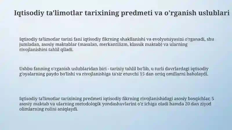Iqtisodiyot talimotlar tarixi fani predmeti va organish usullari 3