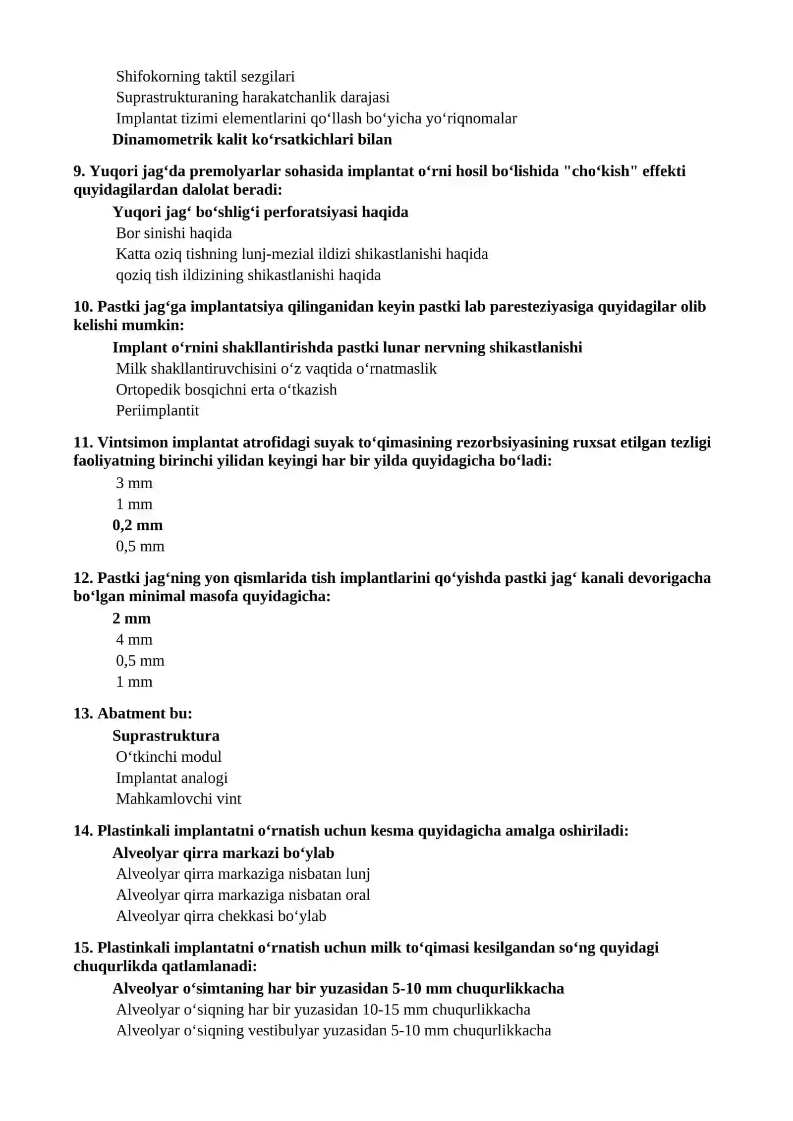 XIRURGIK STOMATOLOGIYA ATTESTATSIYA VA NOSTRIFIKATSIYA TESTLARI 3