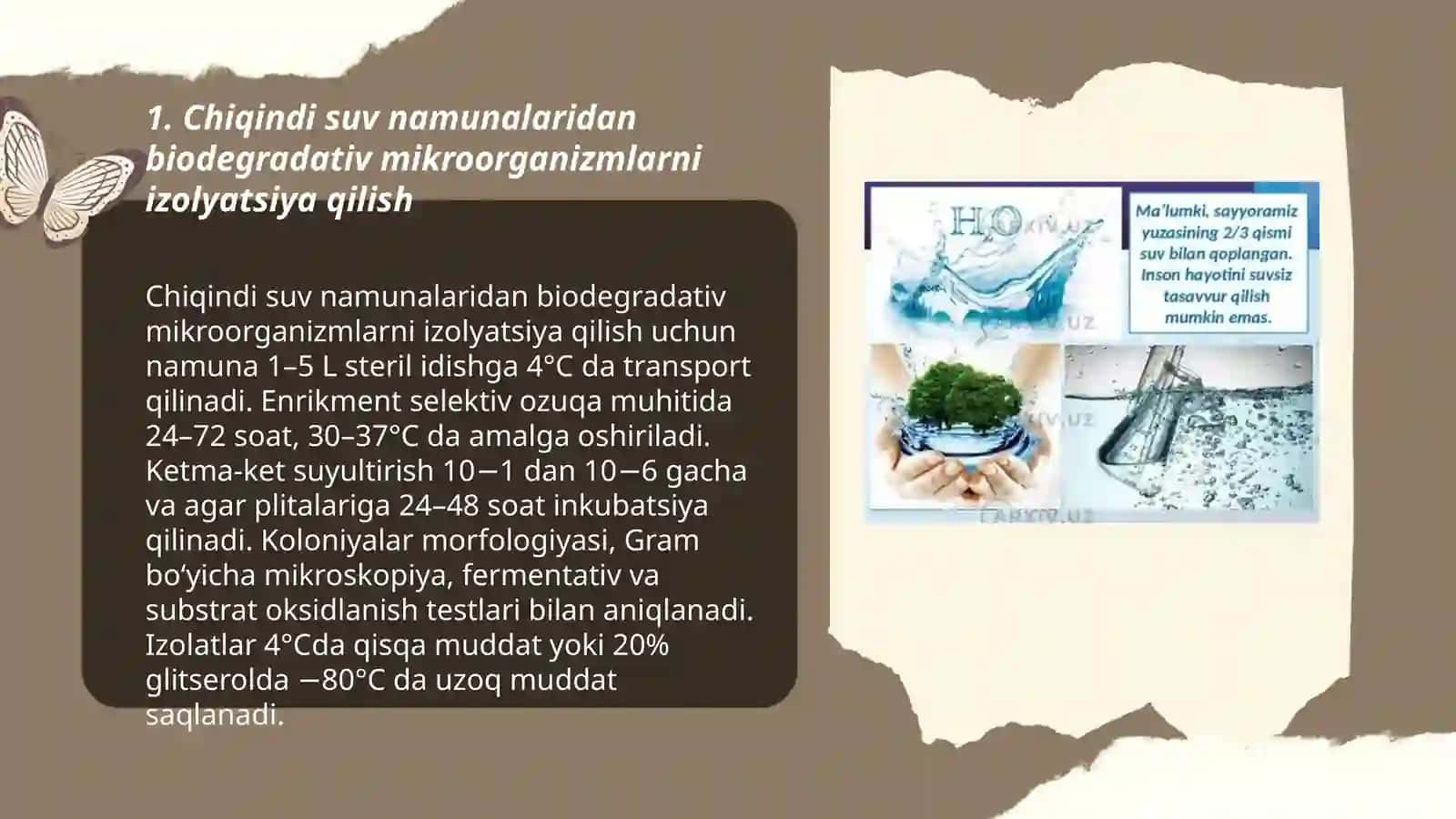 Chiqindi suvlarni mikroorganizmlar yordamida tozalash boʻyicha laboratoriya tajribasi 3