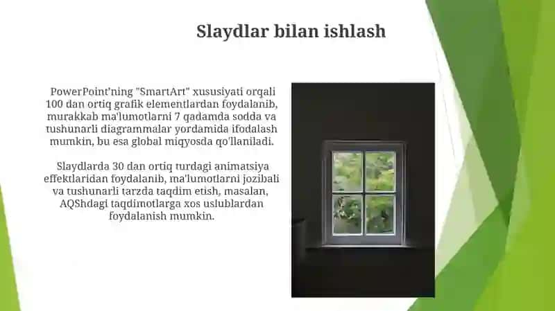PowerPoint ish oynasi va imkoniyatlari 3