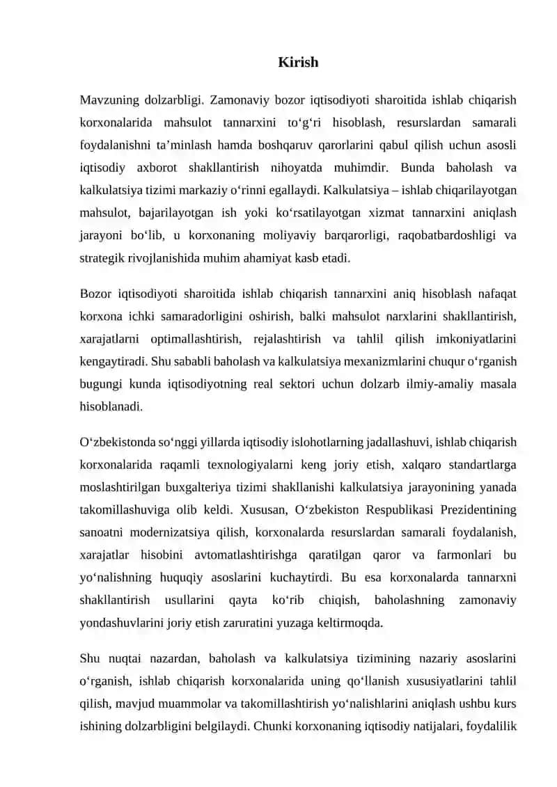 Baholash va kalkulatsiya ishlab chiqarish korxonalarida 3
