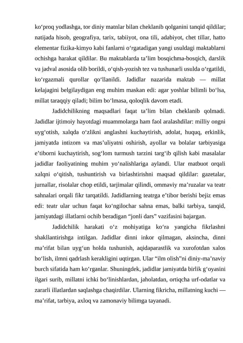Jadid ma’rifatparvarlarining o‘lka ijtimoiy-ma’naviy hayotida tutgan o‘rni (Munavvar Qori, Fitrat, Behbudiy, Avloniy) 3