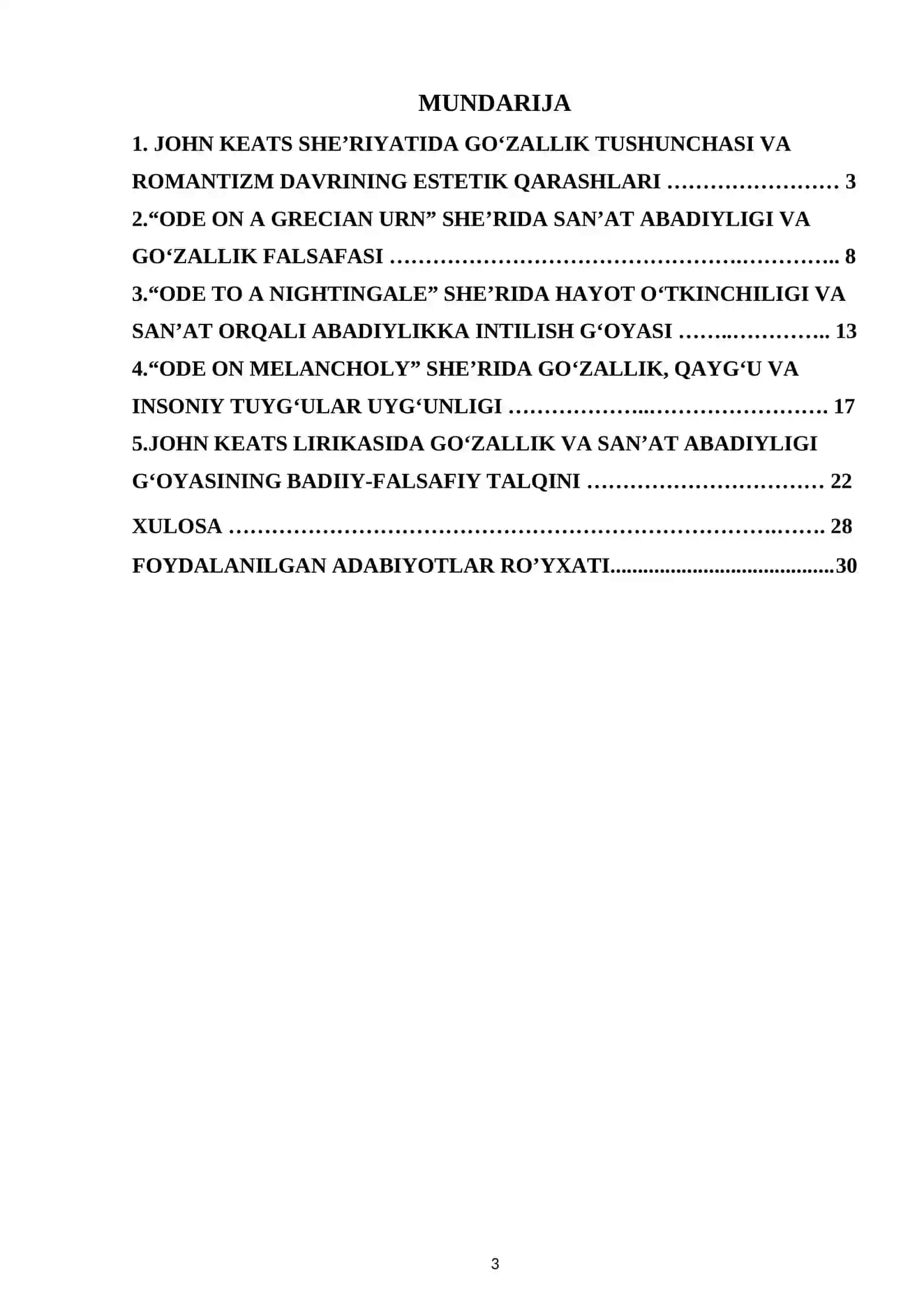 Mavzu: Jon Kits she'riyatida go'zallik va san'at abadiyligi g'oyasi ("Ode on a Grecian Urn", "Ode to a Nightingale", "Ode on Melancholy" she'rlari asosida) 3