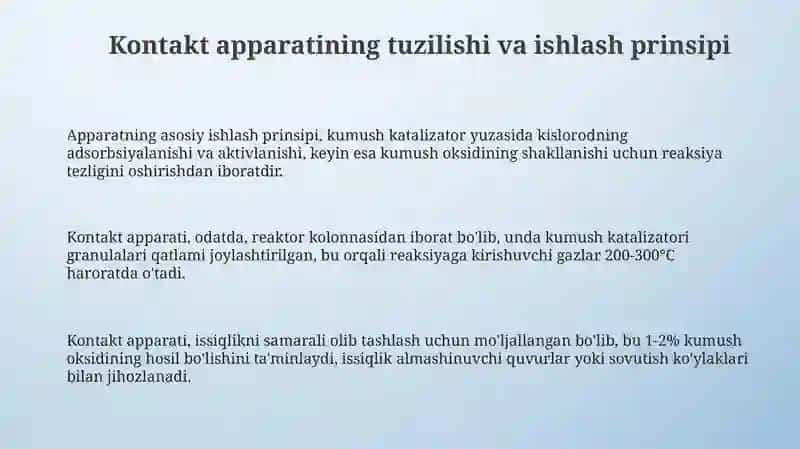 Kumush uchoksidi olish uchun kontakt apparat 3