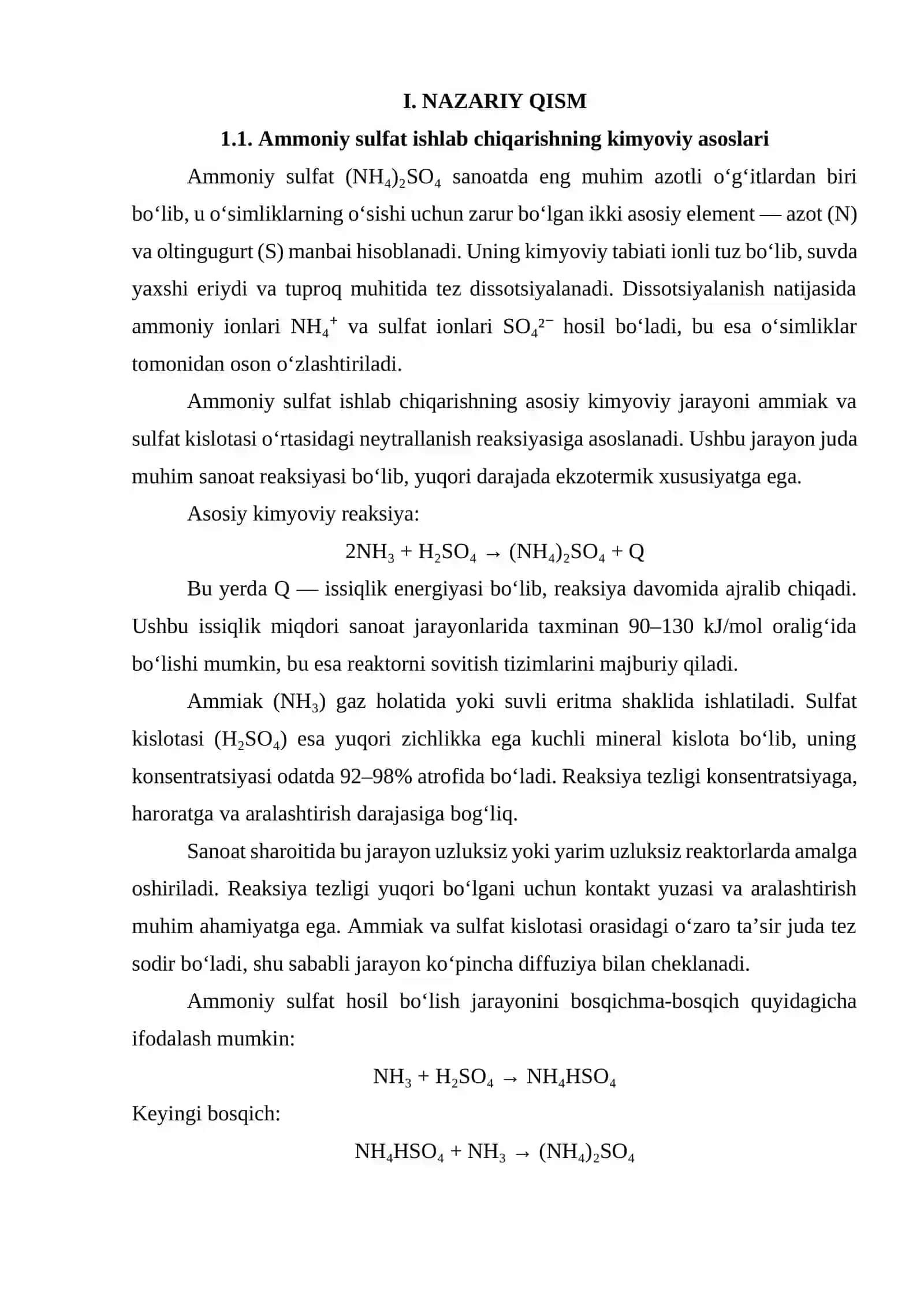 Ammoniy sulfat ishlab chiqarishda katalizator qurilmasi. G=10 t/soat 3