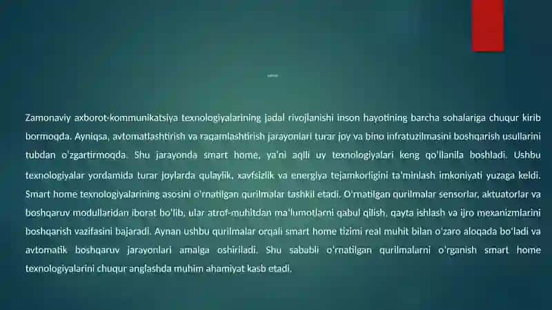 SMART HOME TEXNOLOGIYALARIDA O‘RNATILGAN QURILMALAR 3