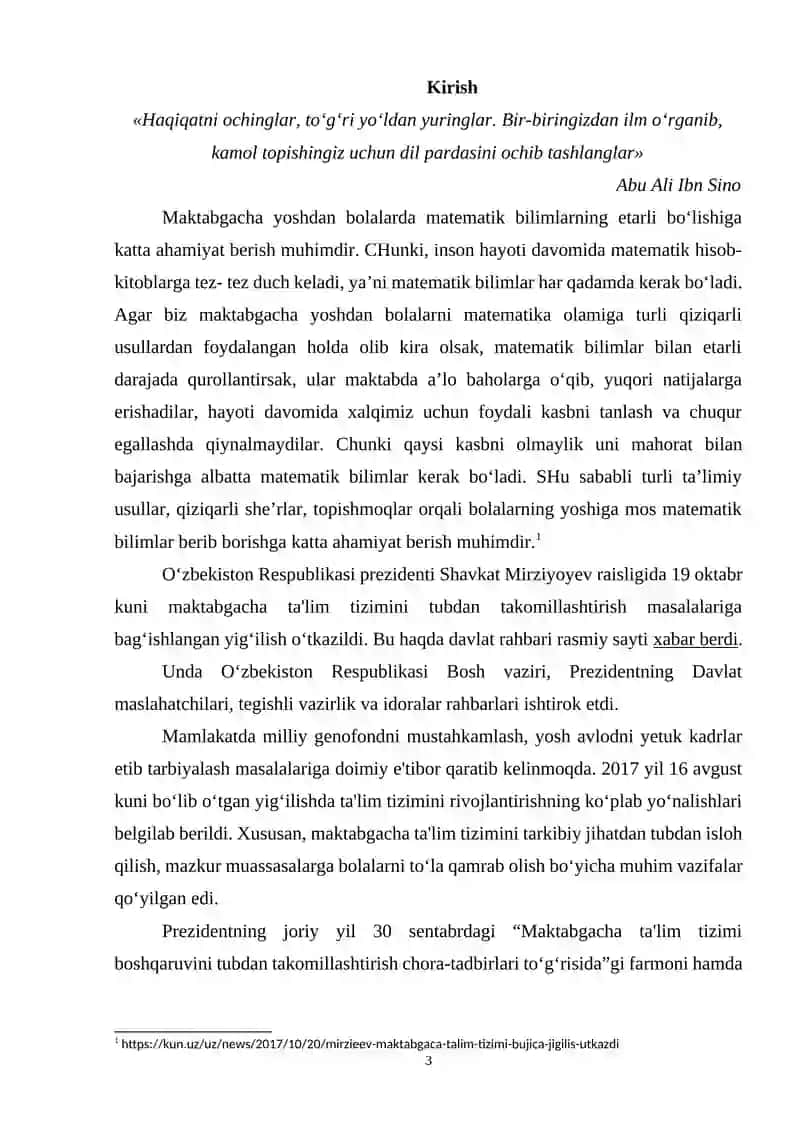"MTT katta guruhlarida matematika mashg’ulotlarini o’tkazish texnologiyasi va tashkil qilish" 3