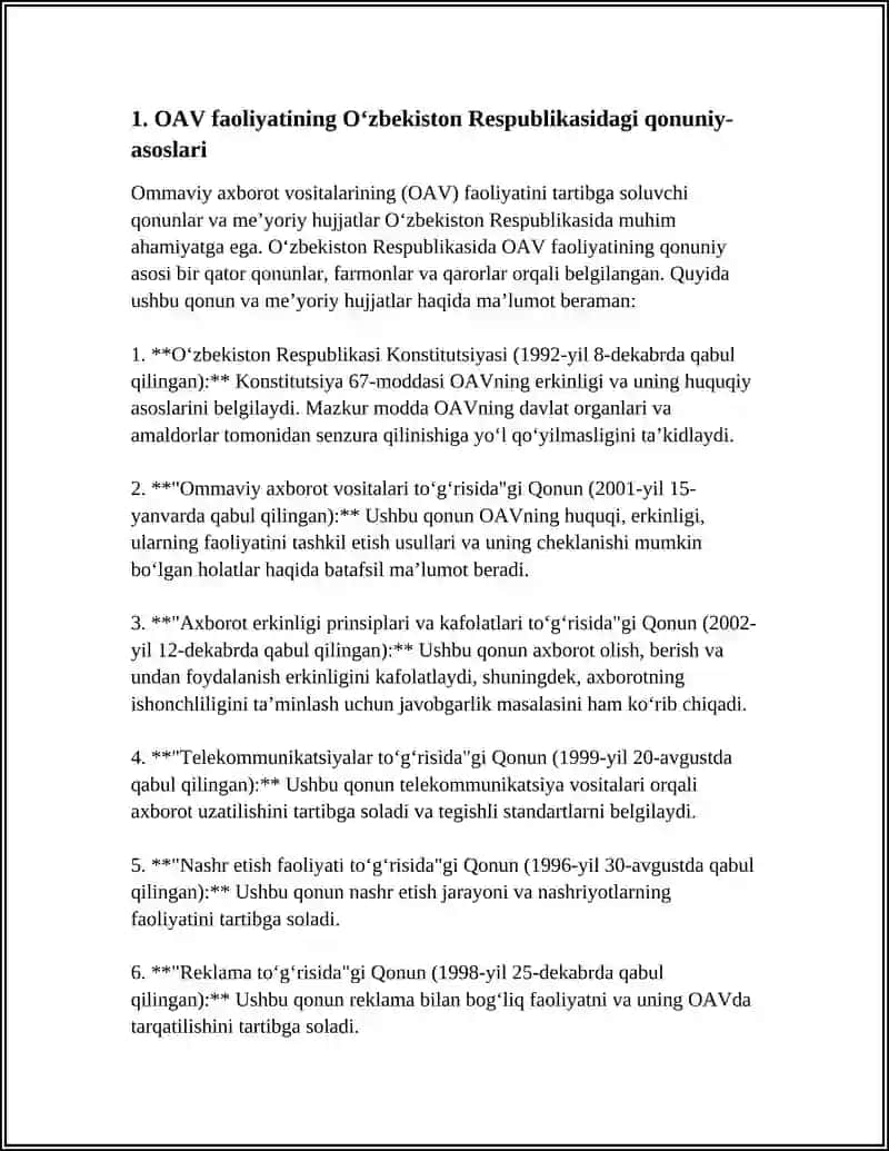 OAV faoliyatining Oʻzbekiston Respublikasidagi qonuniy-asoslari 3