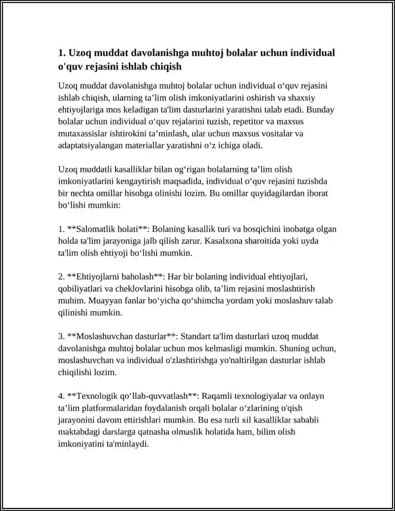 Uzoq muddat davolanishga muhtoj bolalar uchun maxsus ōquv dasturlarini yaratish 3