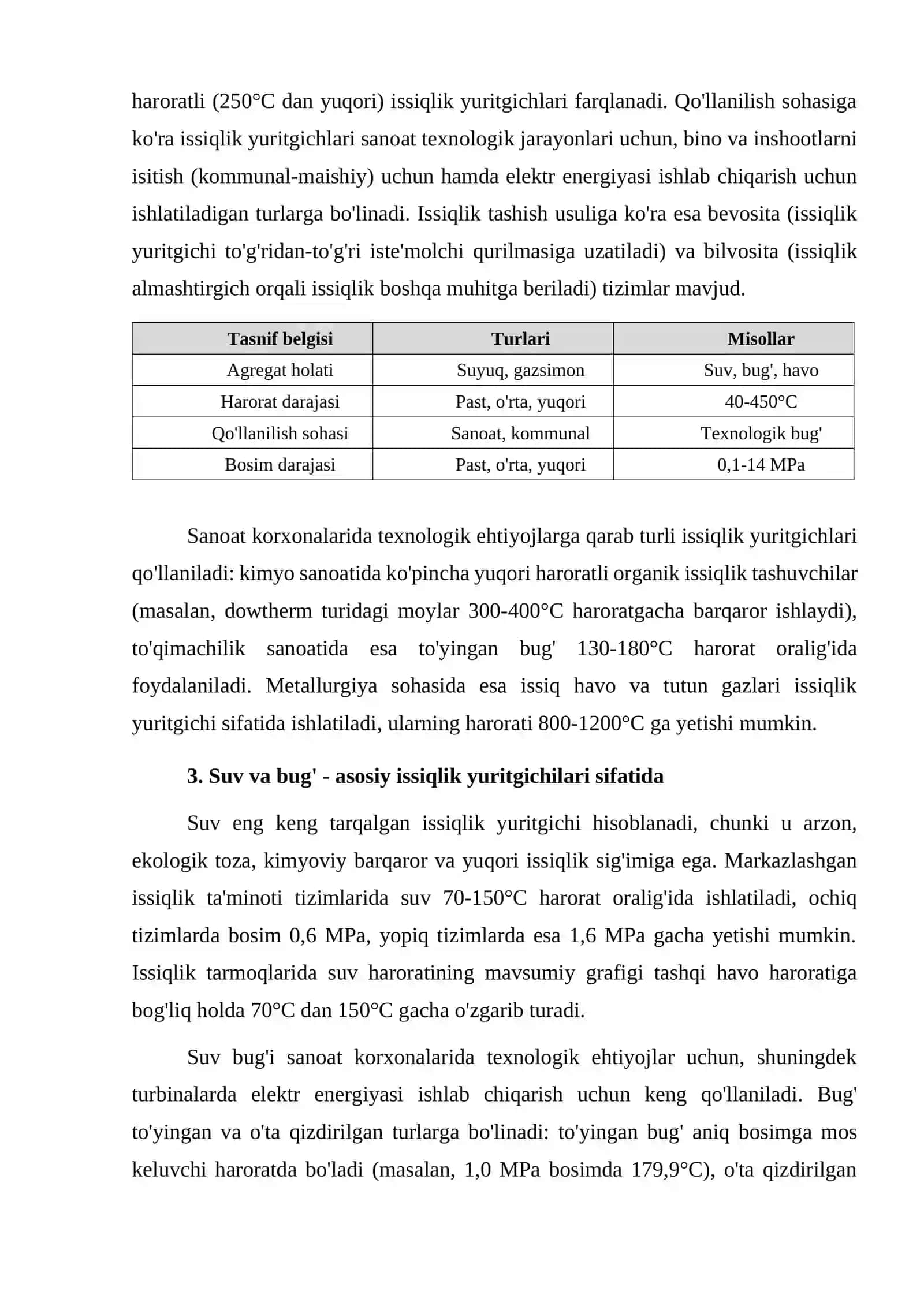 ISSIQLIK YURITGICHLARINING TASNIFI 3