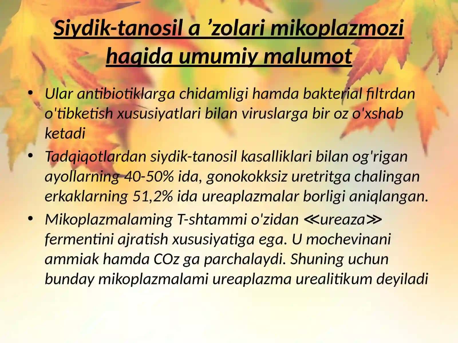 :  Siydik tanosil a’zolarining nospetsifik infeksion qo’zg’atuvchilari.Patogenezi.Labaratoriya tashxisi 3