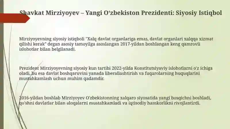 OʻZBEKISTON RESPUBLIKASI PREZIDENTI SHAVKAT MIRZIYOYEV RAHBARLIGIDA YANGILANAYOTGAN OʻZBEKISTON 3