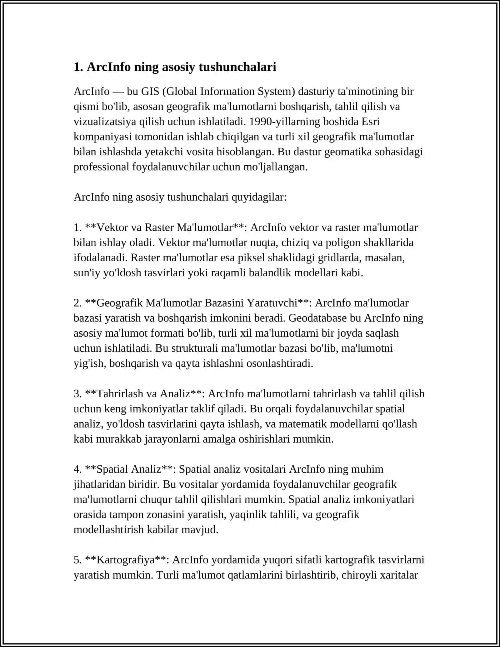 ARCINFO GEOGRAFIK AXBOROT TIZIMI HAQIDA TUSHUNCHA BERING 3