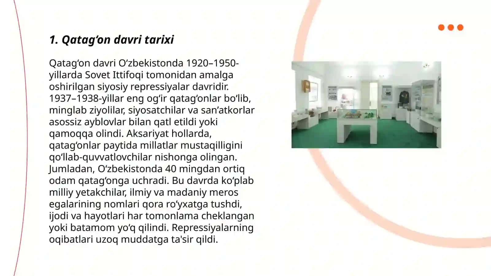 Qatag'on qurbonlari xotirasi davlat muzeyi ekspanatlarini o'rganish 3