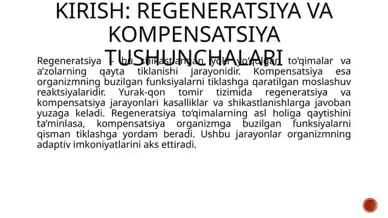 Yurak-Qon tomirlar tizimida Regenerator va Konpensator jarayonlar 3