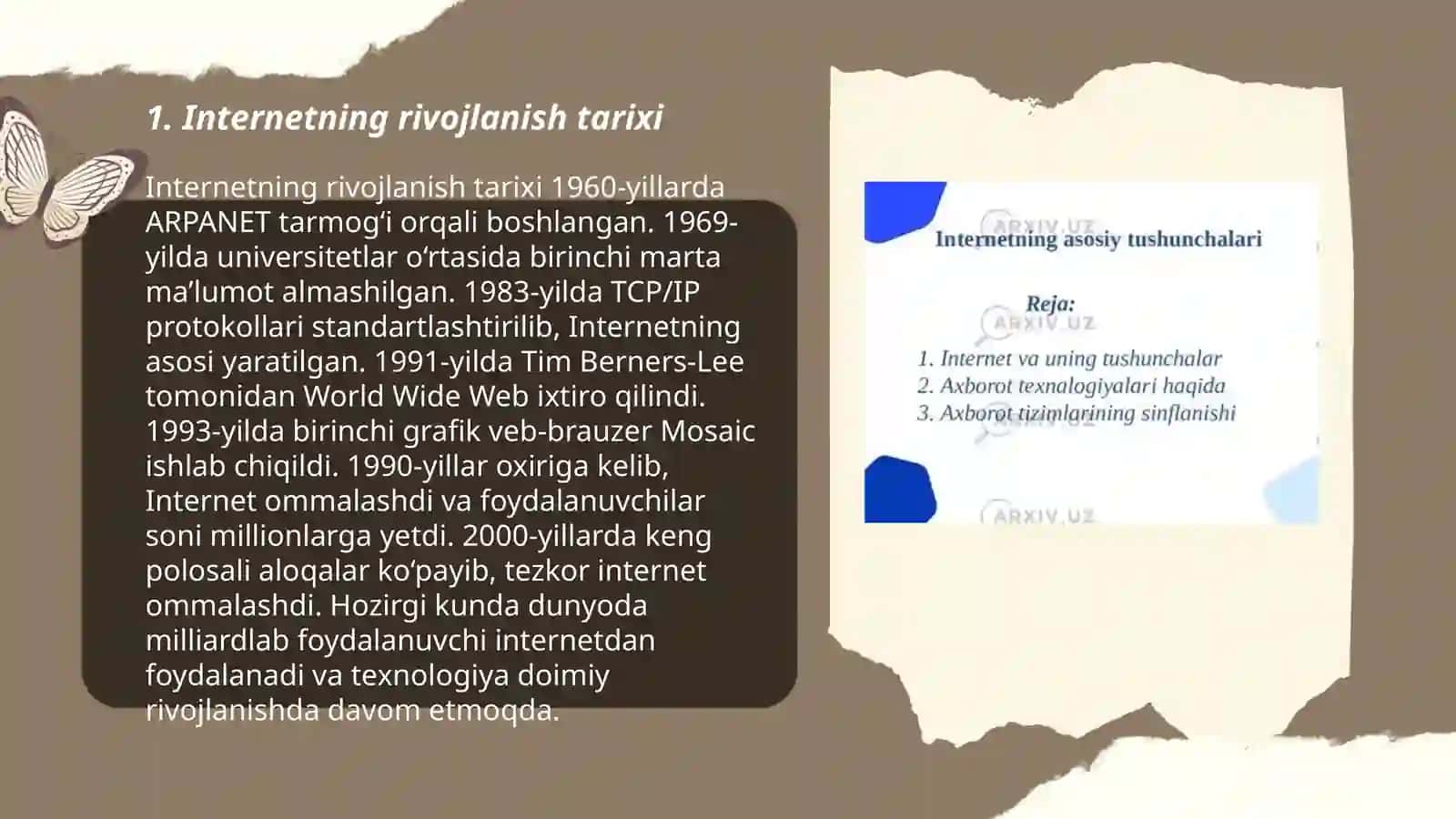 Internetning zamonaviy xizmatlari.Internetning rivojlanish tarixi 3