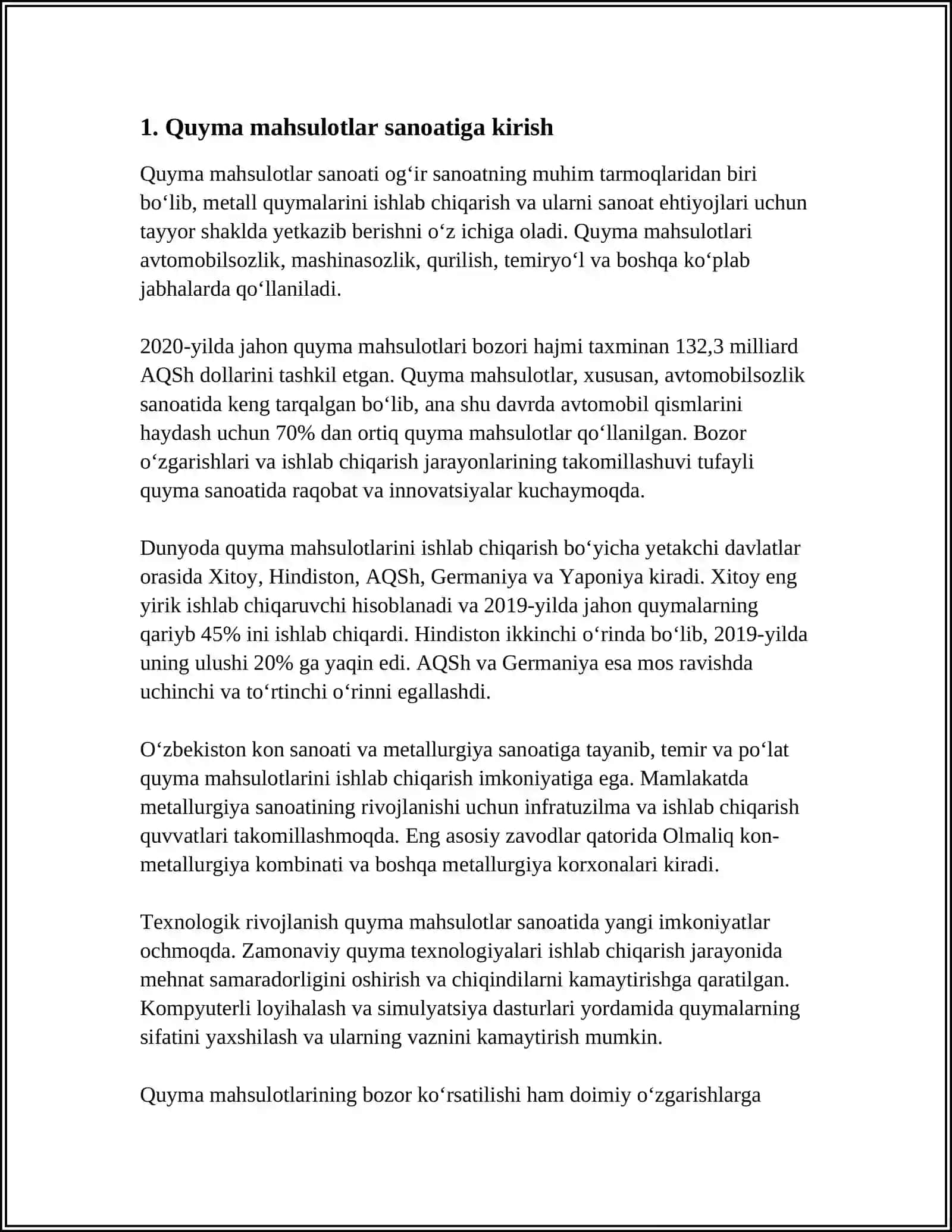 QUYMA KORLIKDA OLINADIGAN MAXSULOTLAR 3