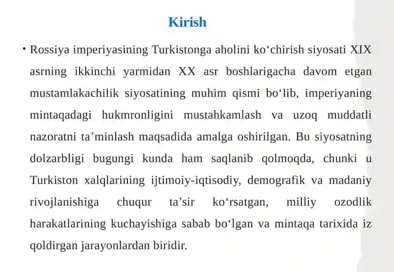 Rossiyaimperiyasining Turkistonga ochirish siyosati 3