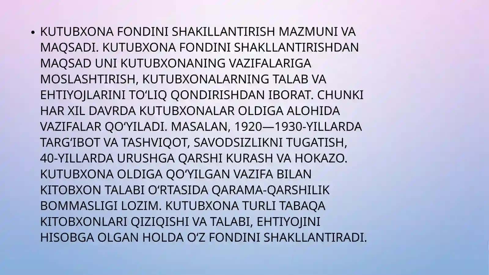 KUTUBXONA AXBAROT FONDINI TASHKIL ETISHDAGI JARAYONLARNI TAHLIL QILISH 3