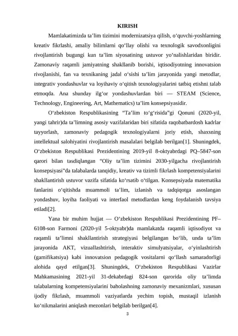 MATEMATIKA DARSLARIDA STEAM YONDASHUVINI JORIY ETISHNING NAZARIY VA METODIK ASOSLARI 3
