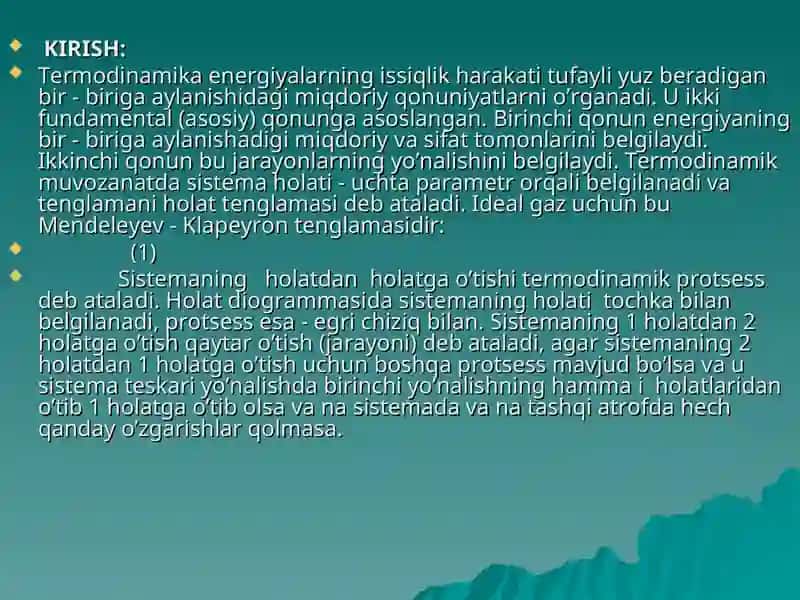 Qaytar va qatmas jarayonlar enterotopiyaMaksvell taqsimoti 3