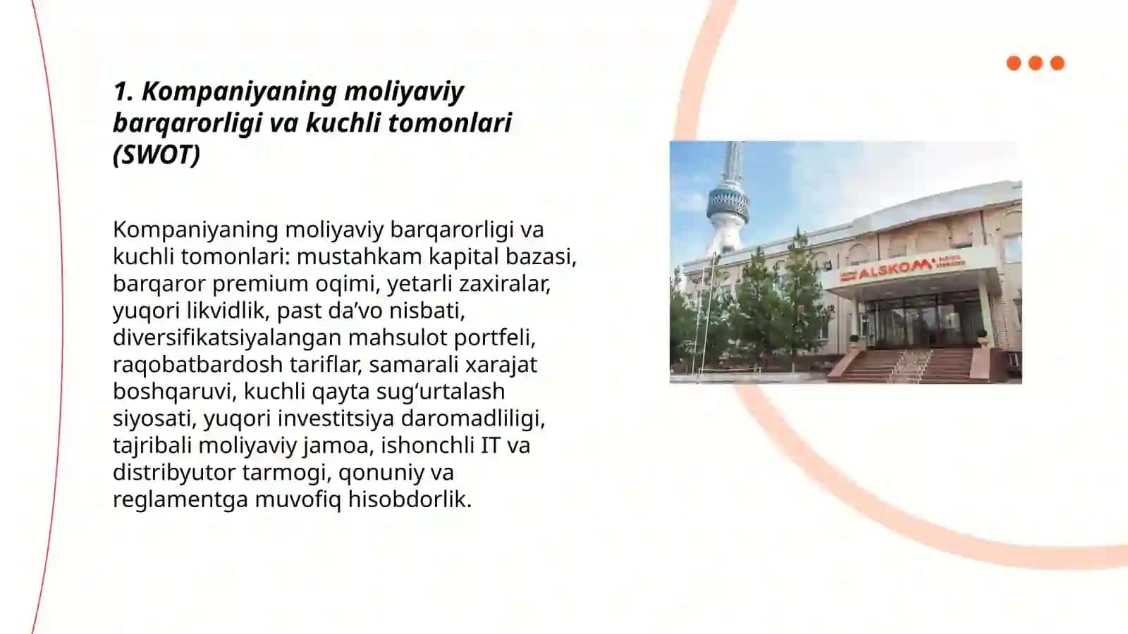 Alskom sugʻurta kompaniyasining SWOT,3C va PEST tahlilari 3