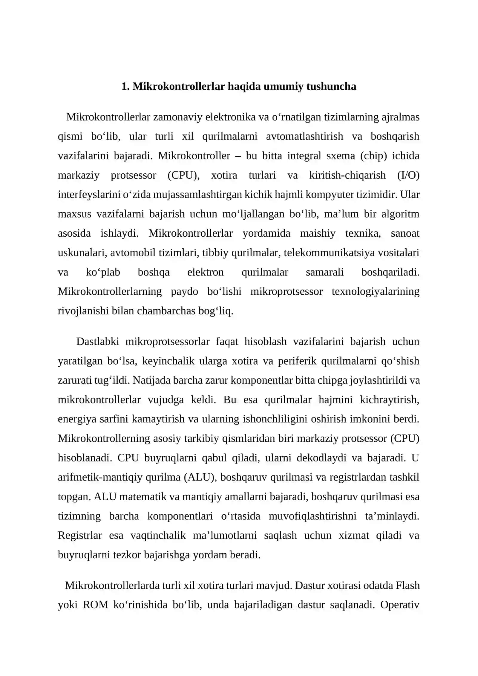 Mikrokontroller registrlarining tuzilishi, vazifalari va boshqarish prinsiplari 3