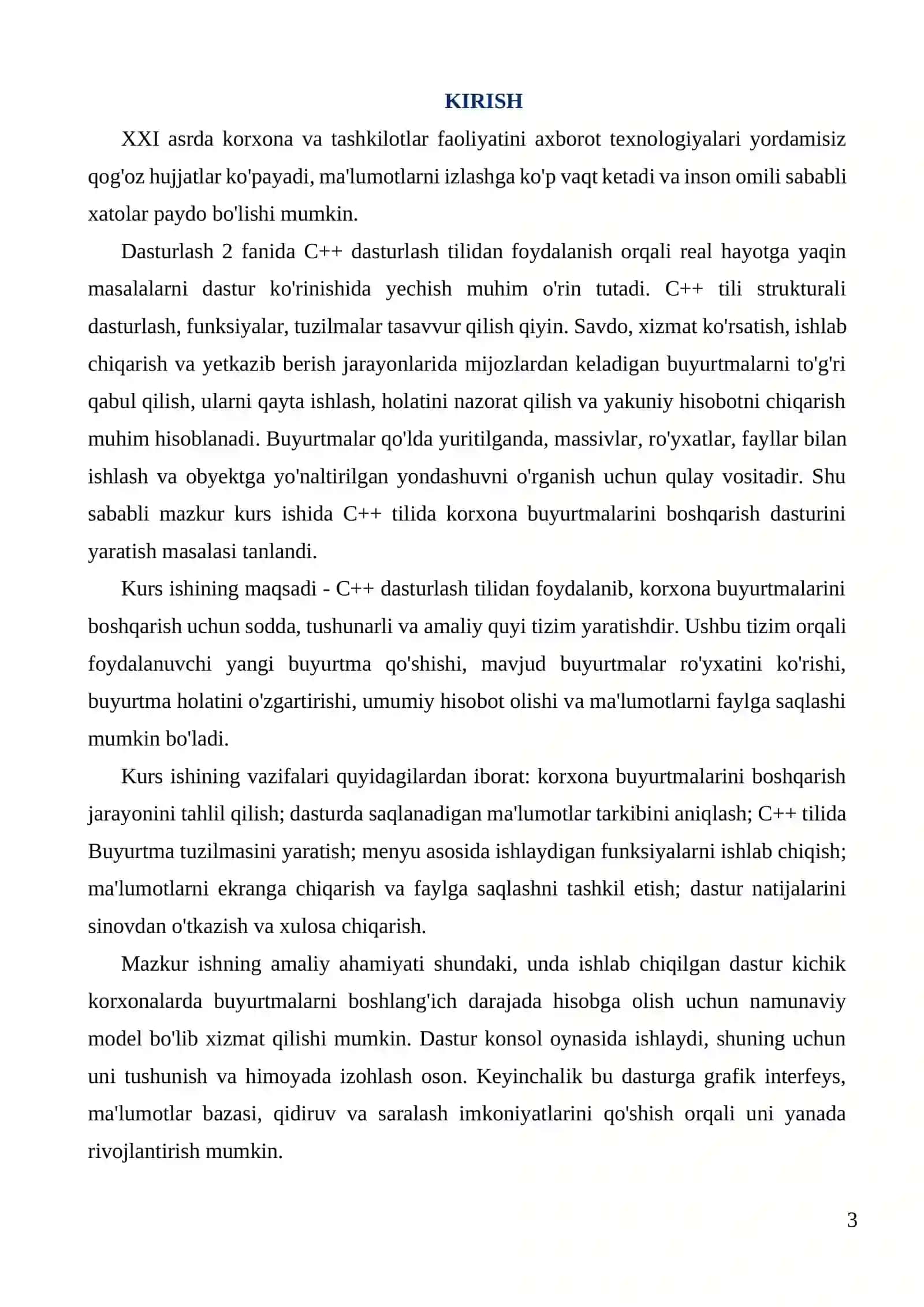 Korxona buyurtmalarini boshqarish quyi tizimini dasturlash va amaliyotga joriy etish 3