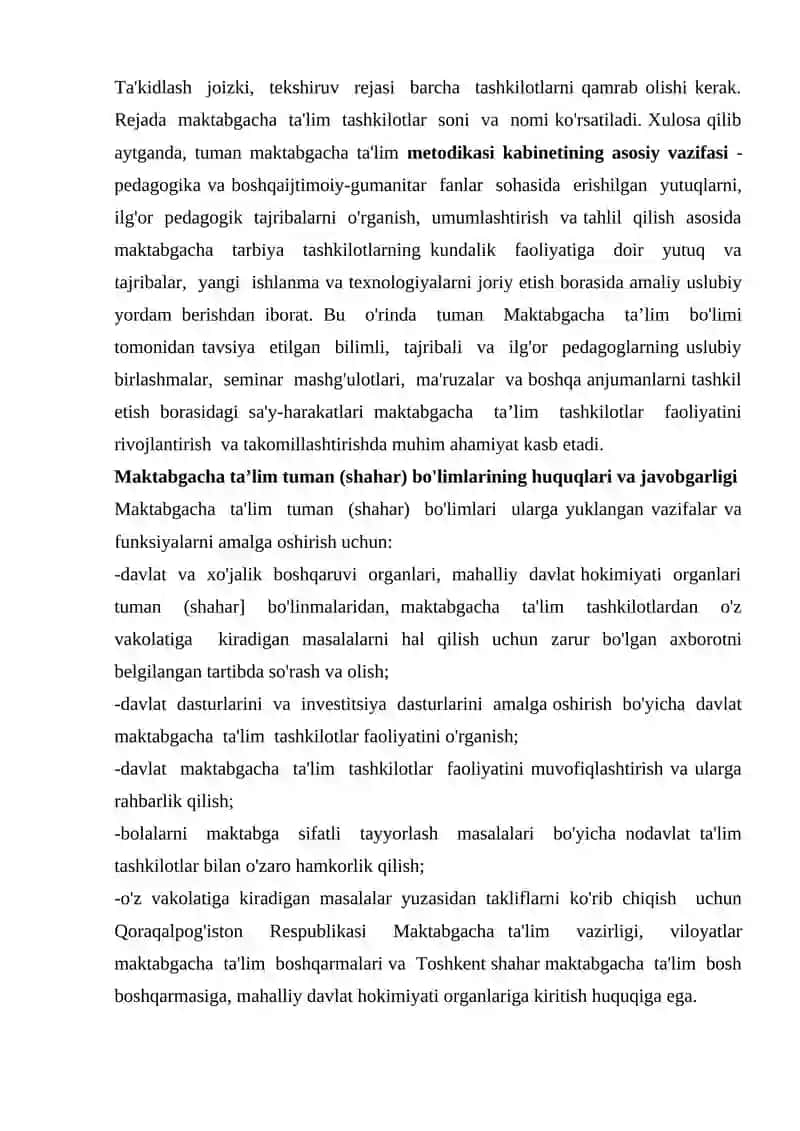 Respublika maktabgacha ta’lim metodikasi kabinetining ish mazmuni. 3