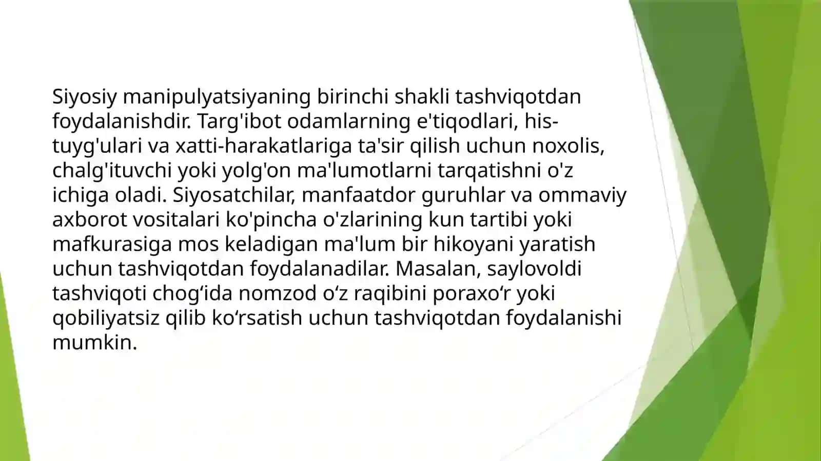 Manipulyatsiyaning ahamiyati va uning jamoatchilik fikrini shakllantirishdagi tutadigan o’rni 3