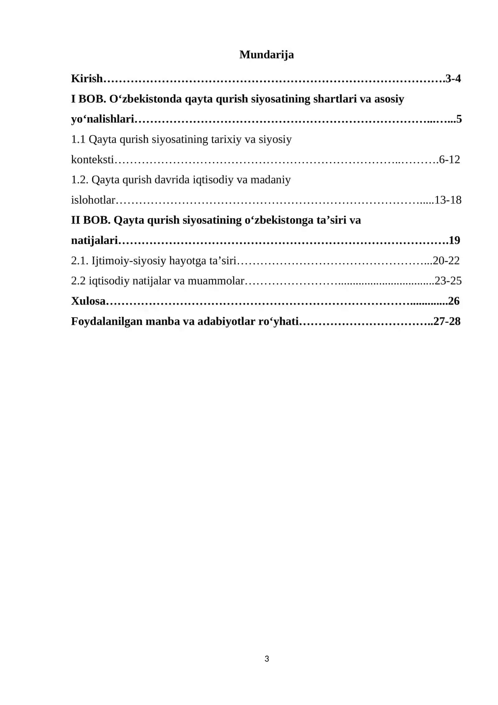 Kurs Ishi - O‘zbekistonda qayta qurish siyosatining amalga oshirilishi 3