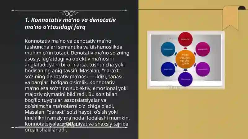 Konnotativ sema.Emotsional-ekspressiv boʻyoqdorlik,uslubiy ma'no 3