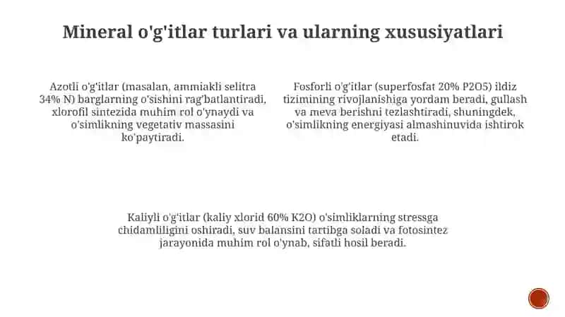 Mineral o'g'itlarning o'simlik rivojiga ta'siri 3