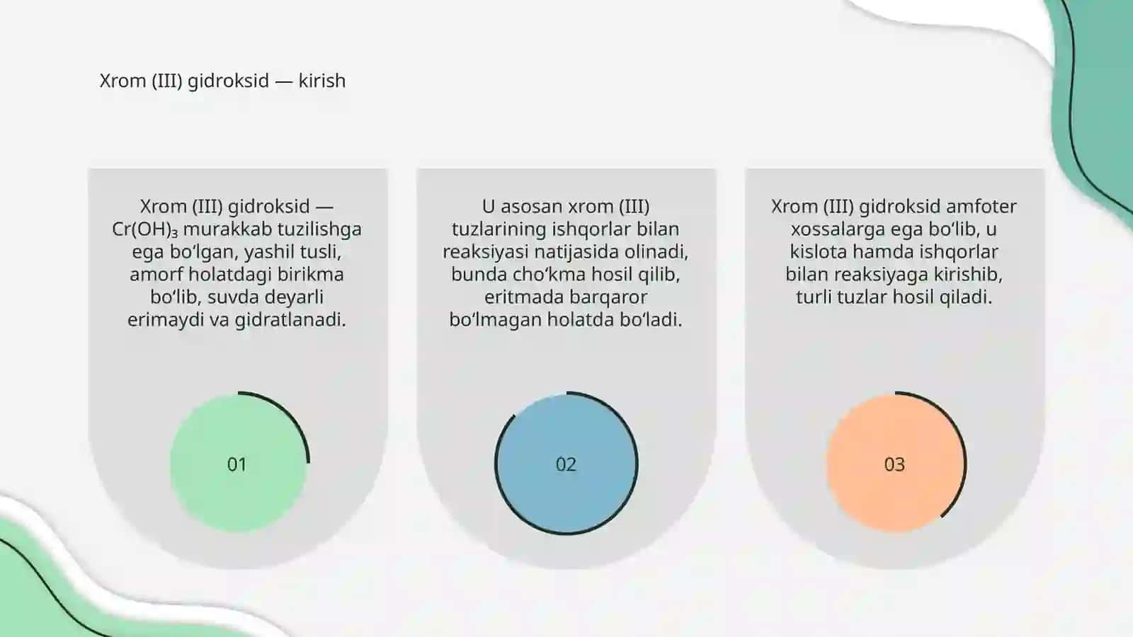Xrom (|||) gidroksidning olinishi va xossalari 3