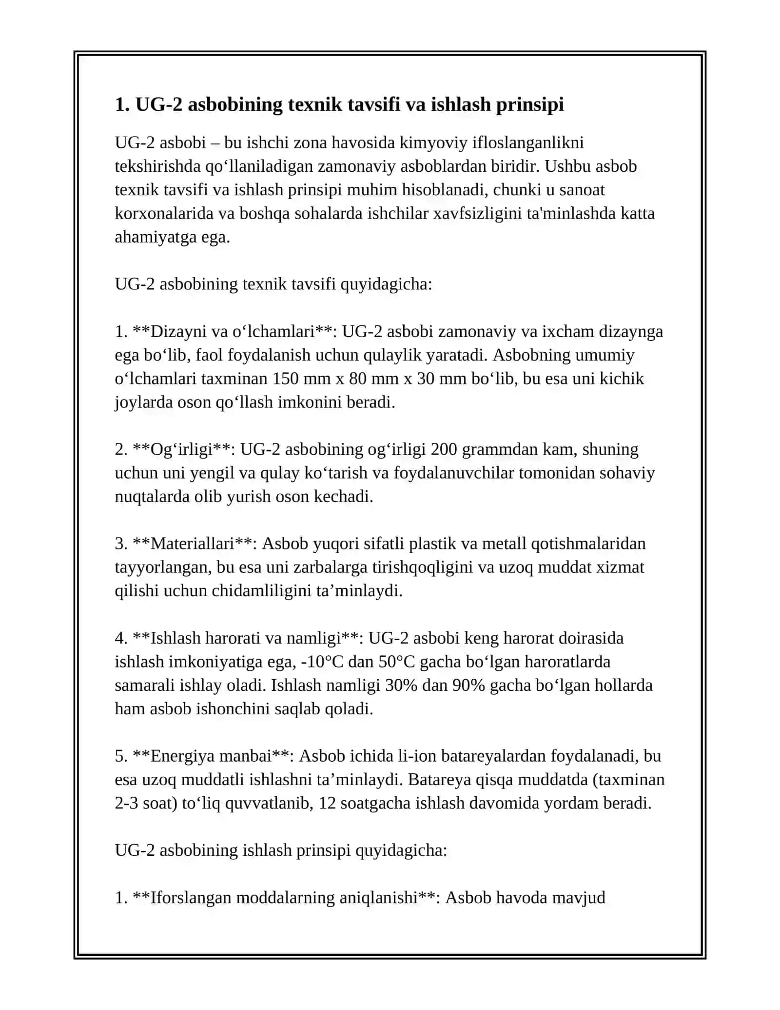 UG-2 ASBOBI YORDAMIDA ISHCHI ZONA HAVOSIDA KIMYOVIY IFLOSLANGANLIKNI TEKSHIRISH 3