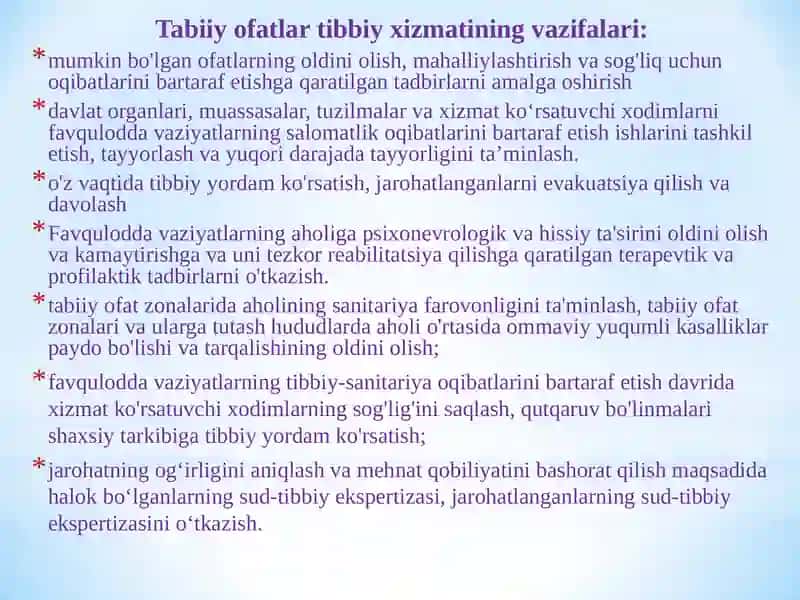 Favqulodda vaziyatlar va ofatlarda tez yordam va shoshilinch tibbiy yordamni tashkil etish 3