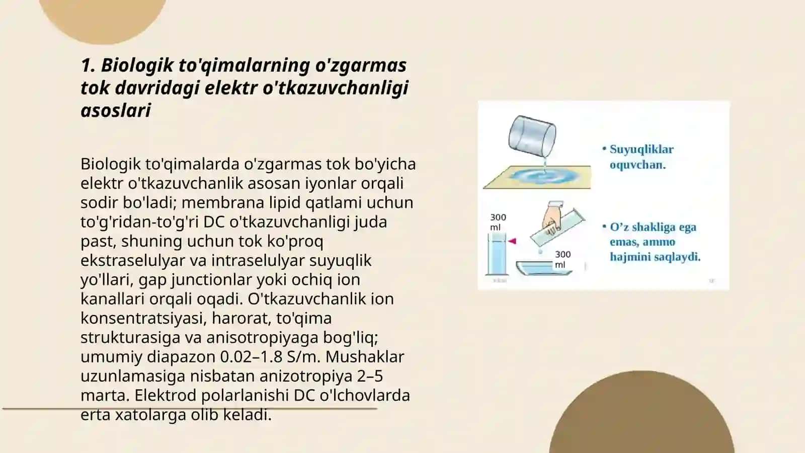 Biologik to'qimalar va suyuqliklarning o'zgarmas tokda elektr o'tkazuvchanligi 3