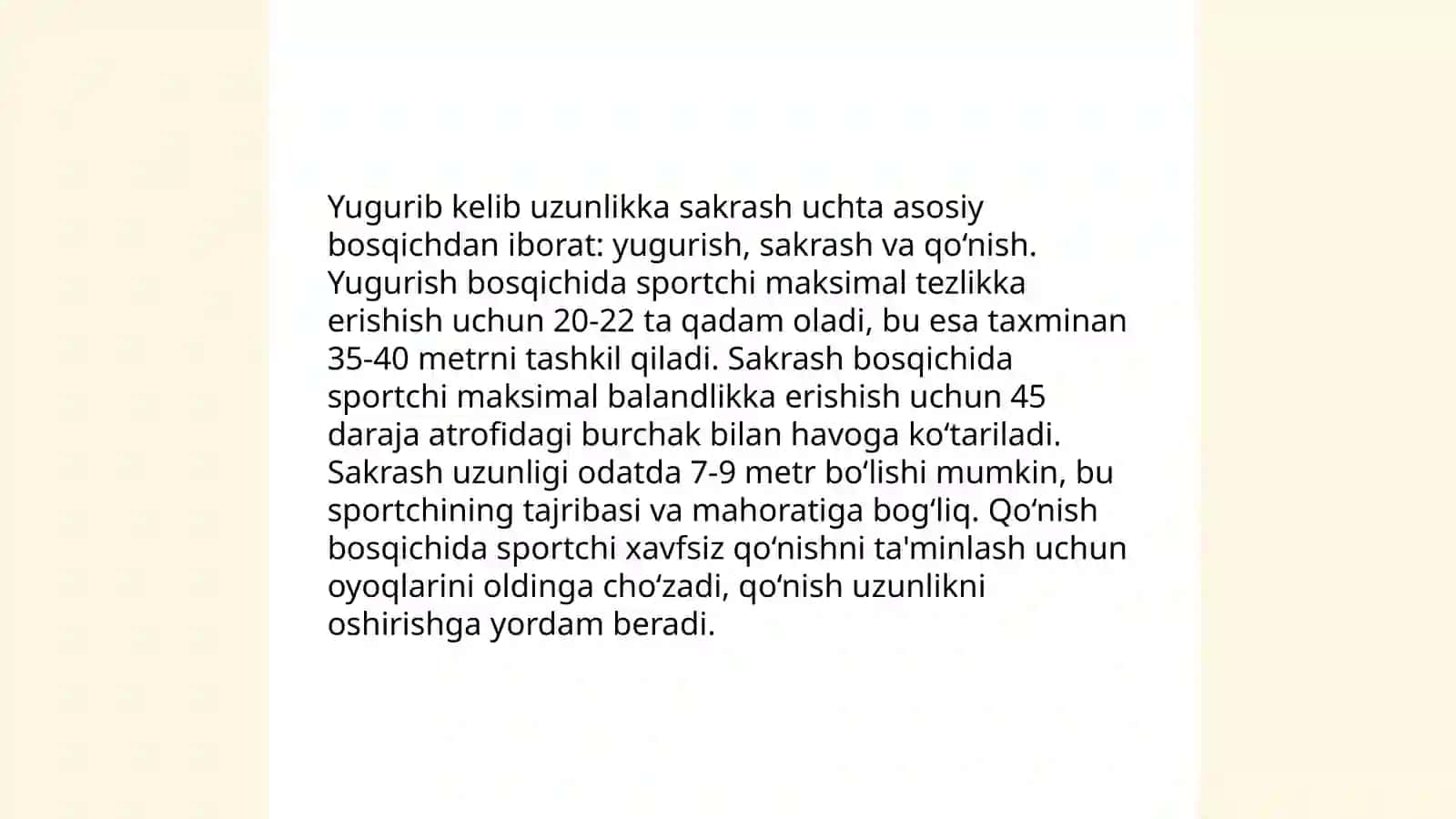 Yengil atletika: yugurib kelib uzunlikka sakrash texnikasini o'rgatish 3