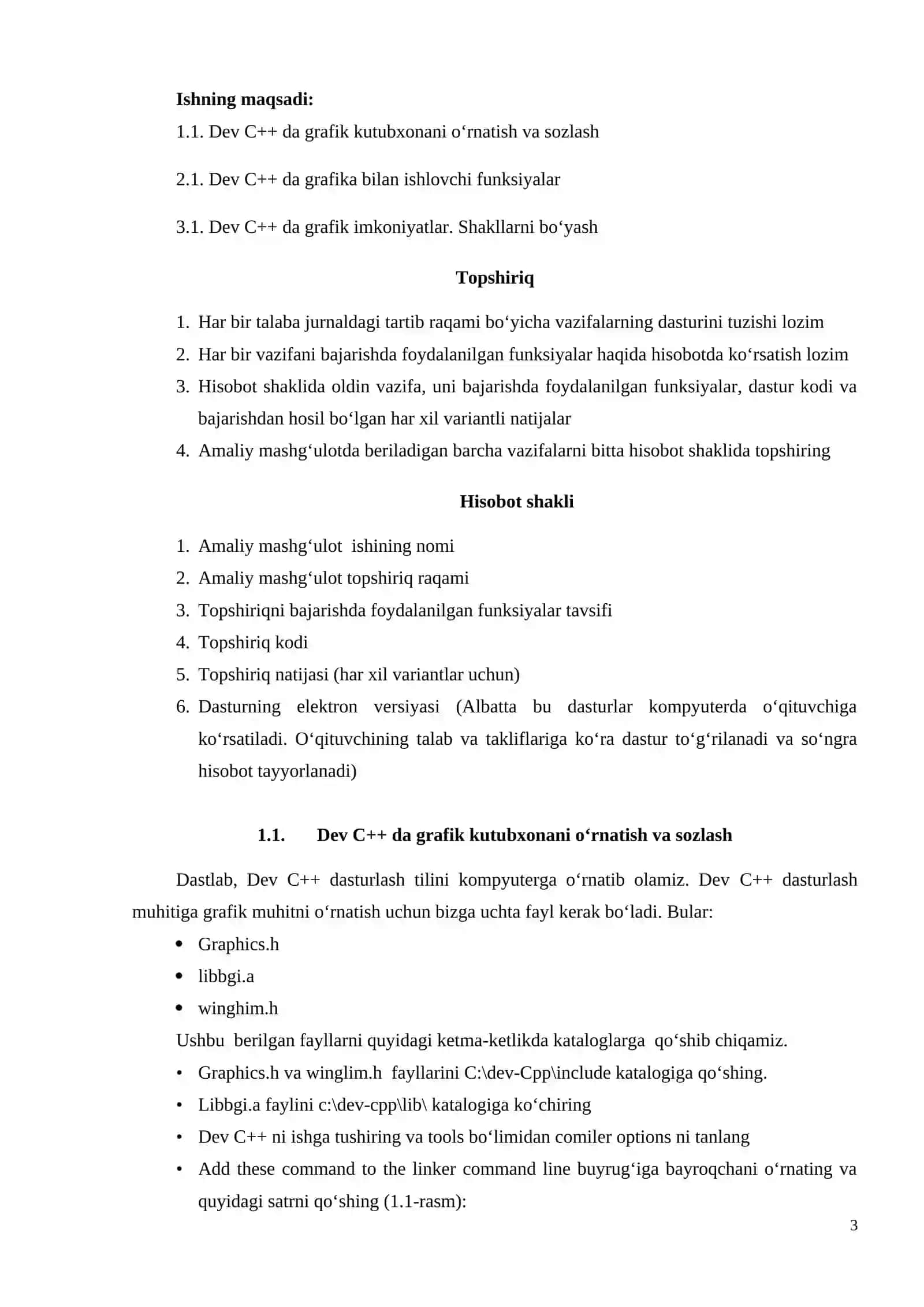 "Kompyuter grafikasi" fanidan amaliy mashg'ulotlarni bajarish uchun uslubiy qo'llanma 3