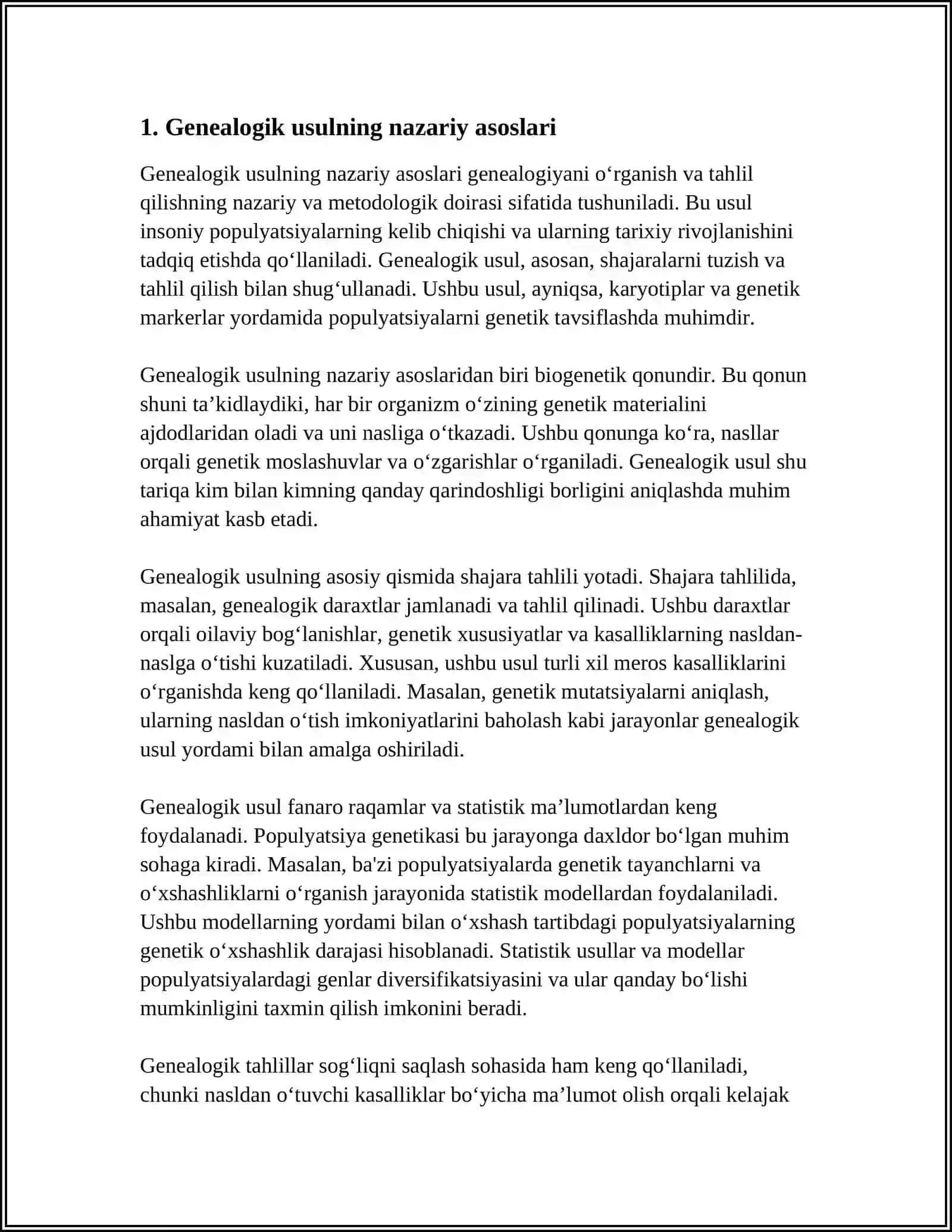 ODAM GENETIKASINING ORGANISH USULLARI. GENEALOGIK VA EGIZAKLAR USULI PAPULYATSION STATISTIK 3