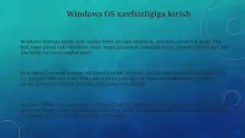 WINDOWS OS XAVFSIZLIGI. PAROLLAR. MA’LUMOTLARNI SHIFRLASH 3