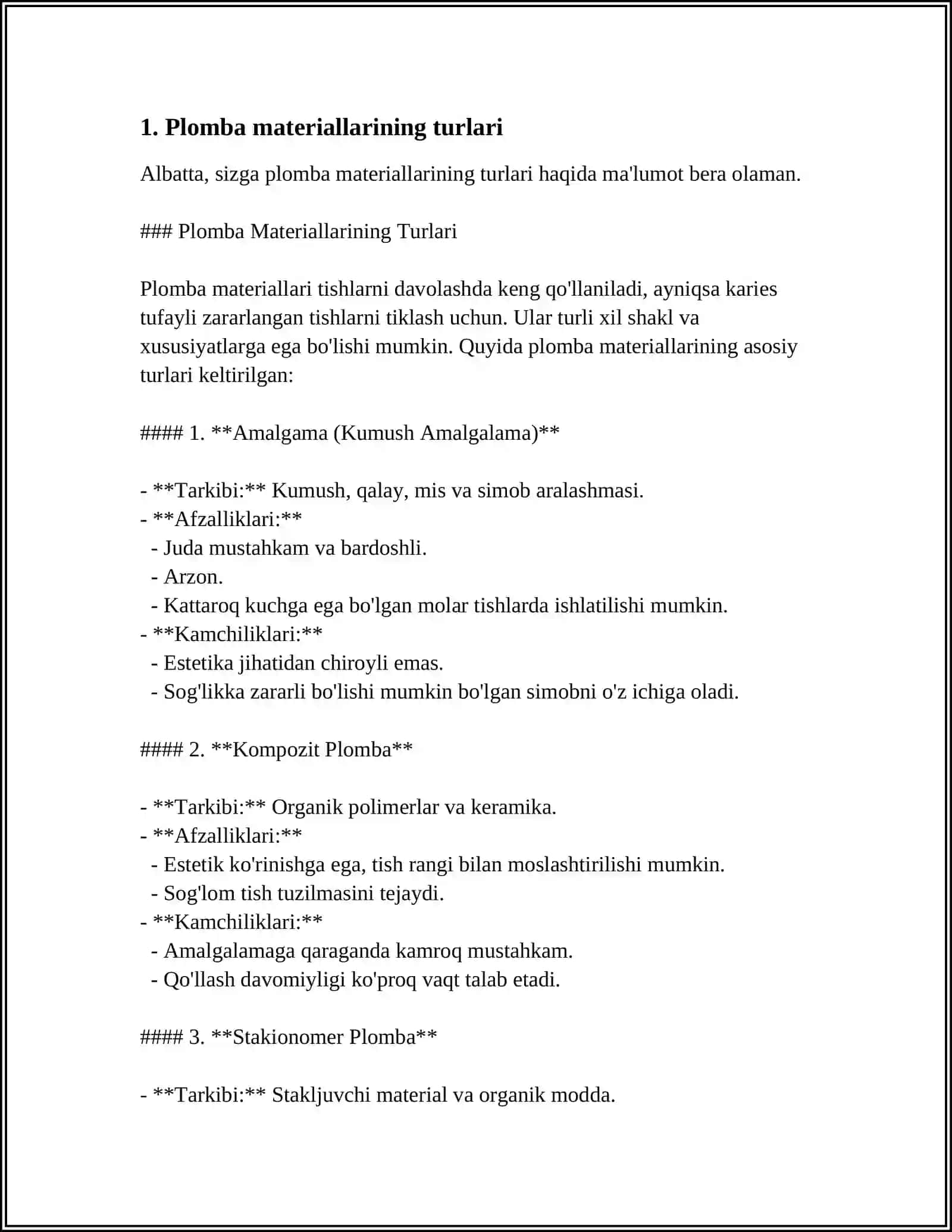 STOMATOLOGIYADA BIRLAMCHI QATTIQ PLOMBA ASHYOLARI.PARAPULPAR SHITFTLAR.PINLAR 3