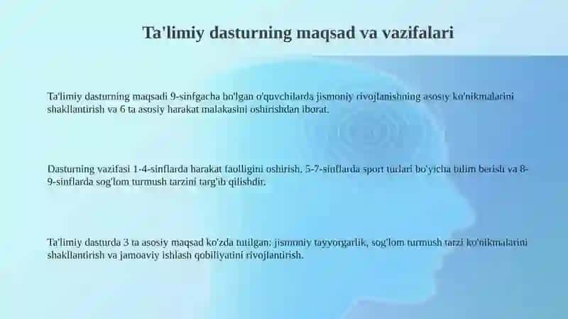 Jismoniy tarbiya boʻyicha maktab dasturi asosiy rejalashtirish hujjatlarining tavsifi 3